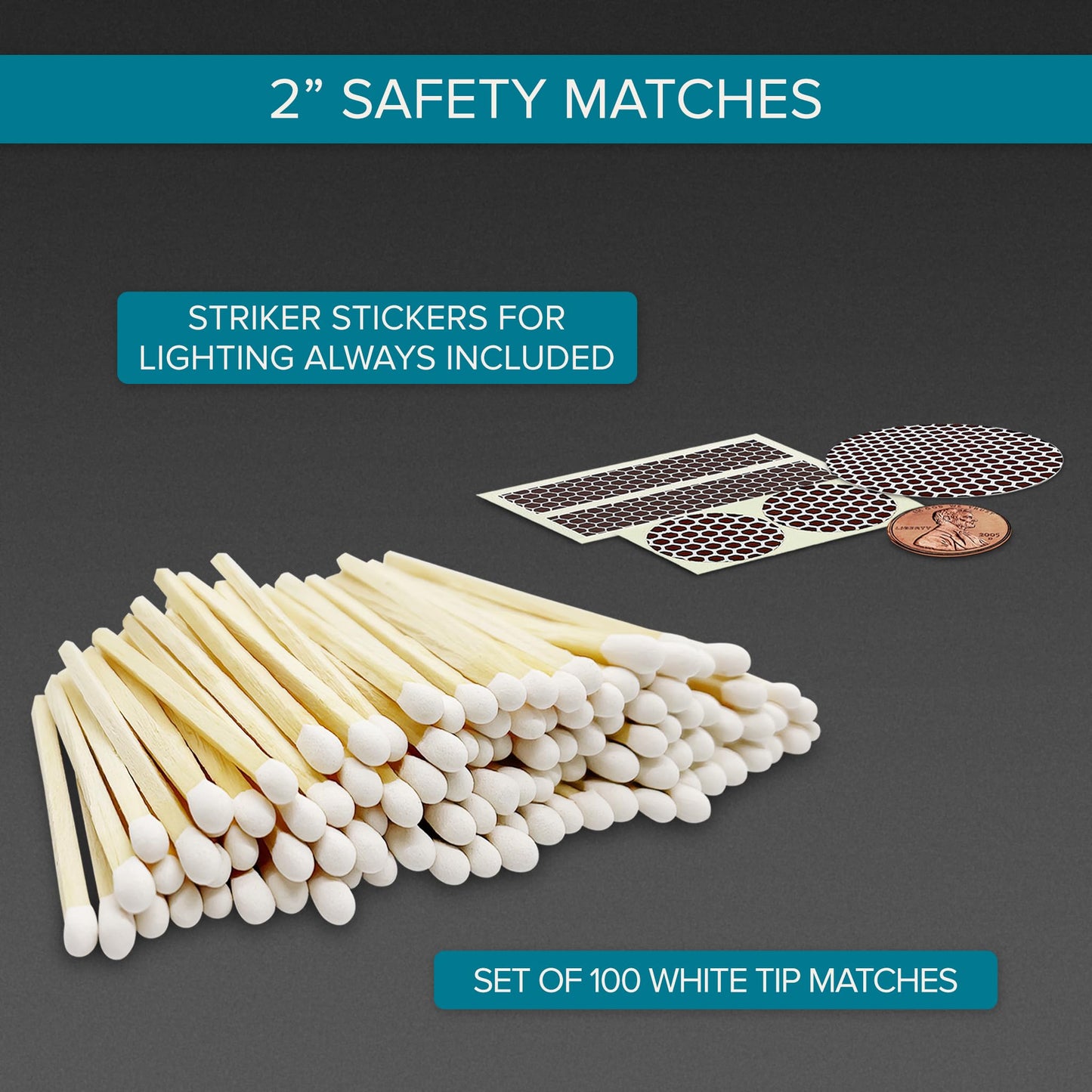 2" Classic White Tip Safety Matches | 100+ Bulk Artisan Matchsticks with Bumble Striker Stickers by Thankful Greetings| Decorative Candle Accessories | Unique & Fun for Your Home Decor, Gift, & Events