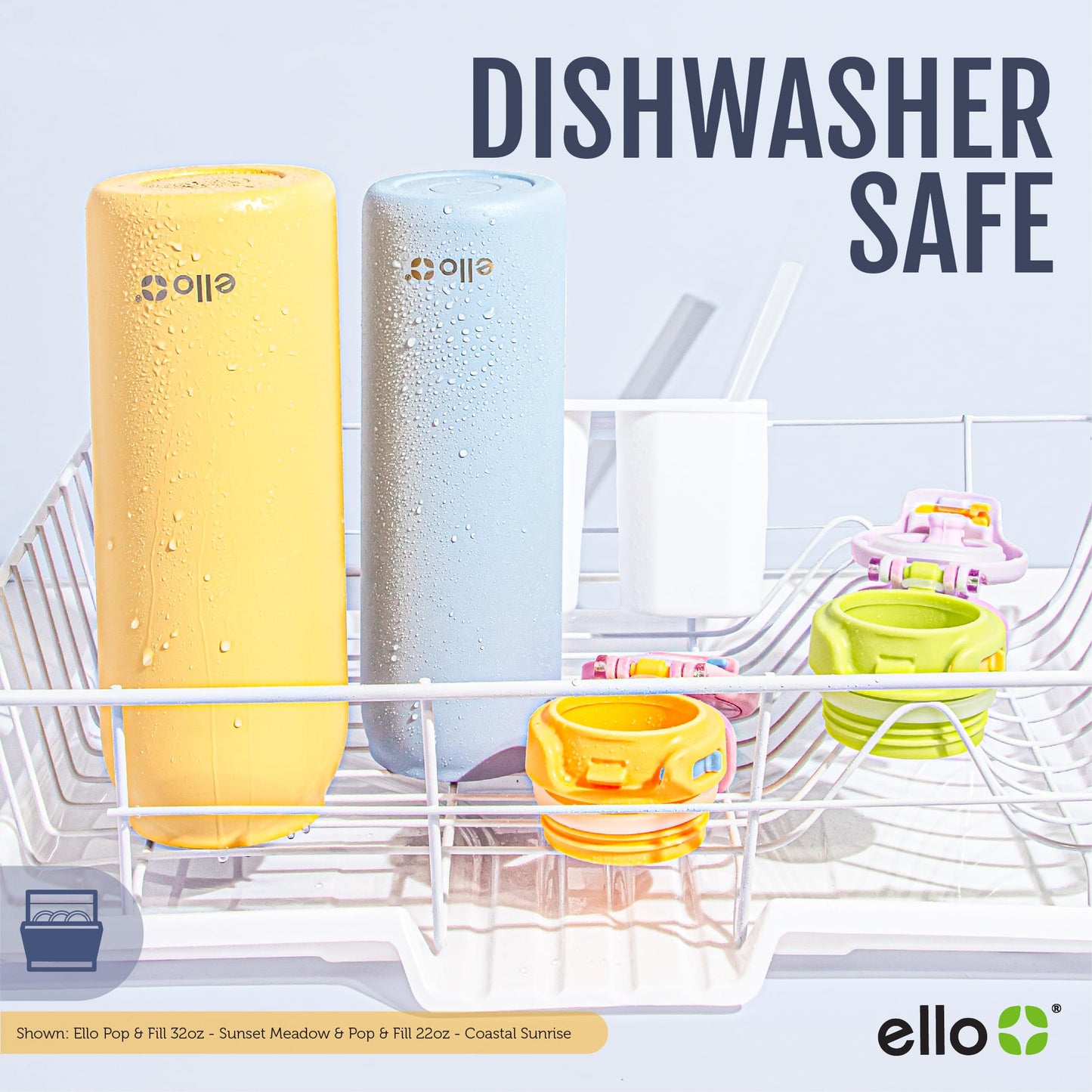 Ello Pop & Fill 22oz Stainless Steel Water Bottle with Quick Fill Technology, Double Walled and Vacuum Insulated Metal, Leak Proof Locking Lid, Sip and Chug, Reusable, BPA Free, Coastal Sunrise