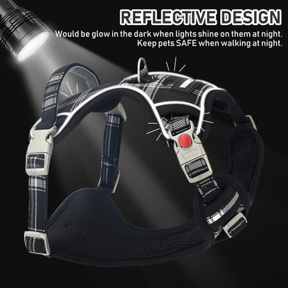 GAMUDA Dog Harness Collar and Leash Set, Horse Care Sheets, No Chock No Pull Adjustable Vest Harnesses Plaid Reflective for Medium Dog, Cat, Small Horse, Small Bull and Pig (Black, M)