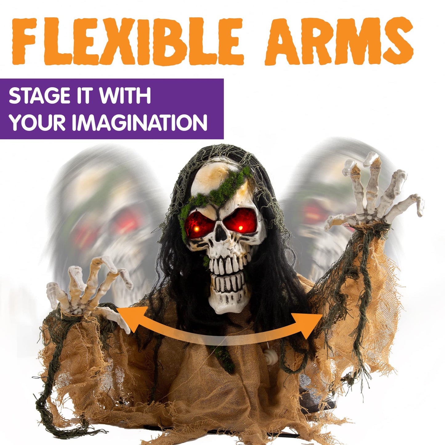 JOYIN Halloween Decoration Outdoor Animated Zombie Groundbreaker, Light-up Skeleton Zombie Groundbreaker Prop with Creepy Sound for Halloween Outside Decoration, Lawn, Yard, Patio, Haunted House Decor