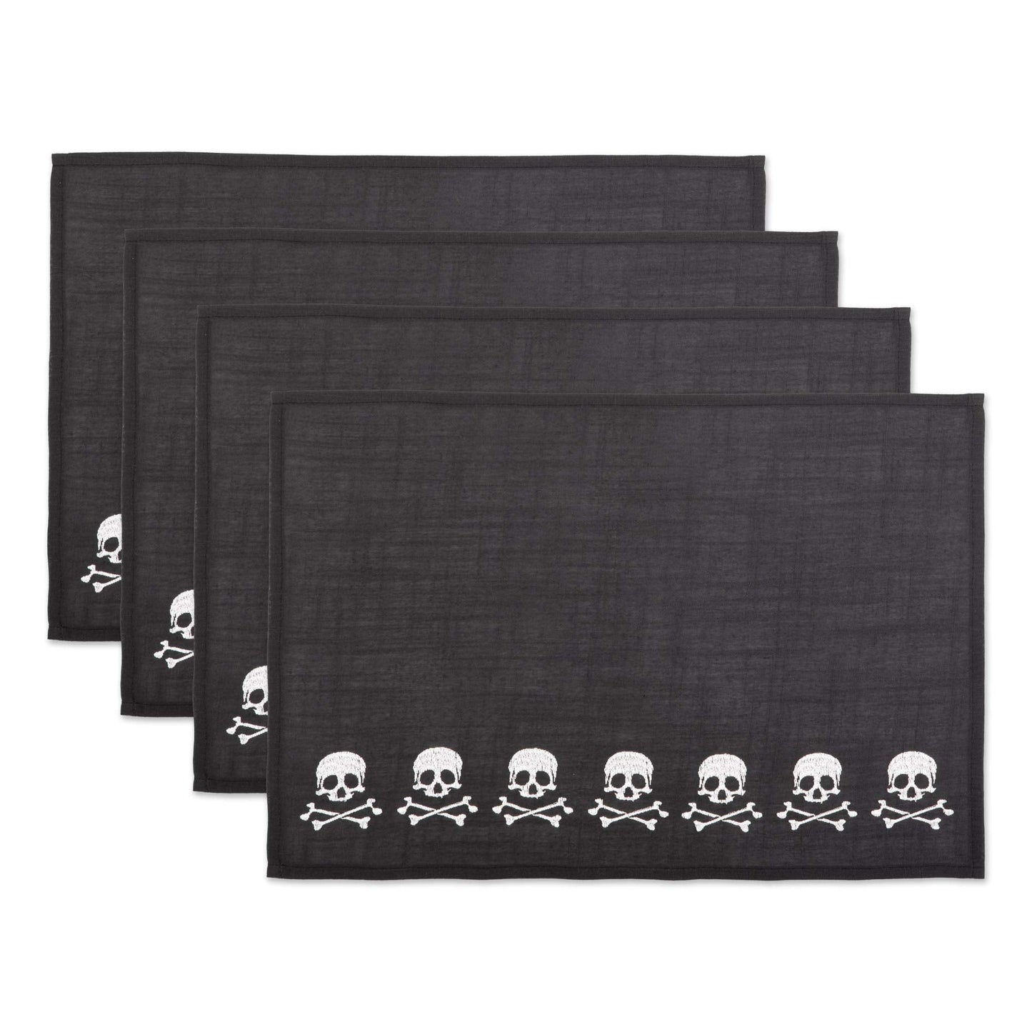 DII Halloween Party Tabletop Decor, Reusable & Machine Washable Cotton Fabric, Placemat Set, 13x19, Skull & Bones, 4 Piece