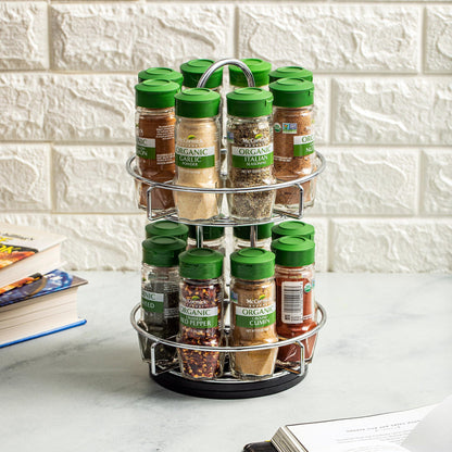 McCormick Gourmet Two Tier Chrome 16 Piece Organic Spice Rack Organizer with Spices Included, 15.41 oz