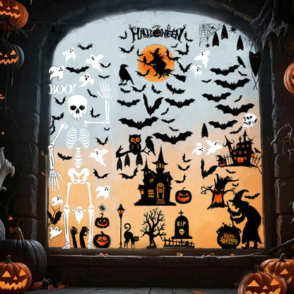 Halloween Window Clings - 8Sheet Halloween Decor Indoor Decals for Party Decoration,Giant Spooky Monster Silhouette Decal Scary Window Clings for Glass Windows