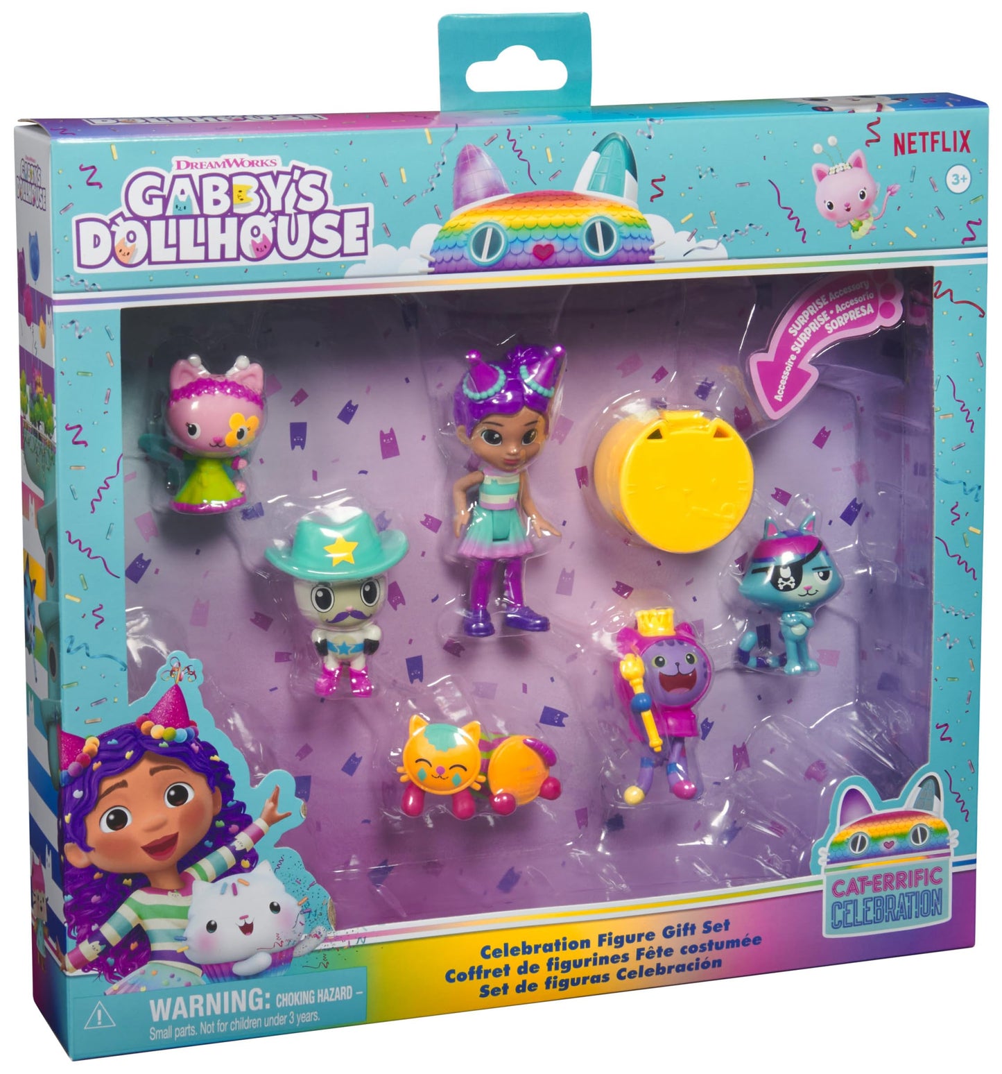 Gabby’s Dollhouse, Celebration Themed Figures with Gabby Girl, 5 Cat Toy Figures, Surprise Toys & Dollhouse Accessories, Kids Toys for Girls & Boys 3+