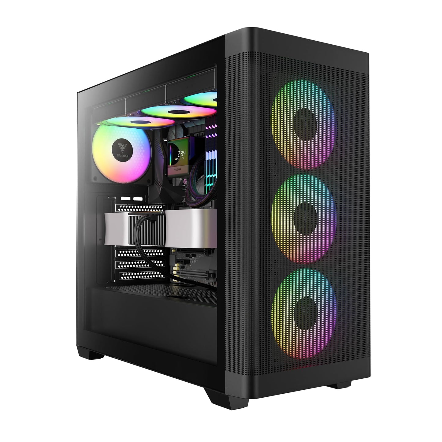 GAMDIAS ATX Mid Tower Computer Case Tempered Glass, Gaming PC Case Support Dual 360mm AIO/Radiator, 7x120mm Case Fans (4X 120mm Built-in), 420mm GPU/VGA, USB3.0X 2, Type C x1, 170mm CPU Cooler