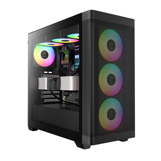 GAMDIAS ATX Mid Tower Computer Case Tempered Glass, Gaming PC Case Support Dual 360mm AIO/Radiator, 7x120mm Case Fans (4X 120mm Built-in), 420mm GPU/VGA, USB3.0X 2, Type C x1, 170mm CPU Cooler