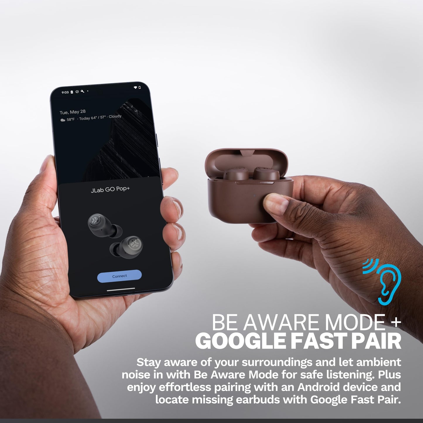 JLab Go Air Tones+ True Wireless Earbuds Designed with Auto On and Connect, Touch Controls, 32+ Hours Bluetooth Playtime, EQ3 Sound, and Dual Connect, Natural Earthtone Color (4625 W)