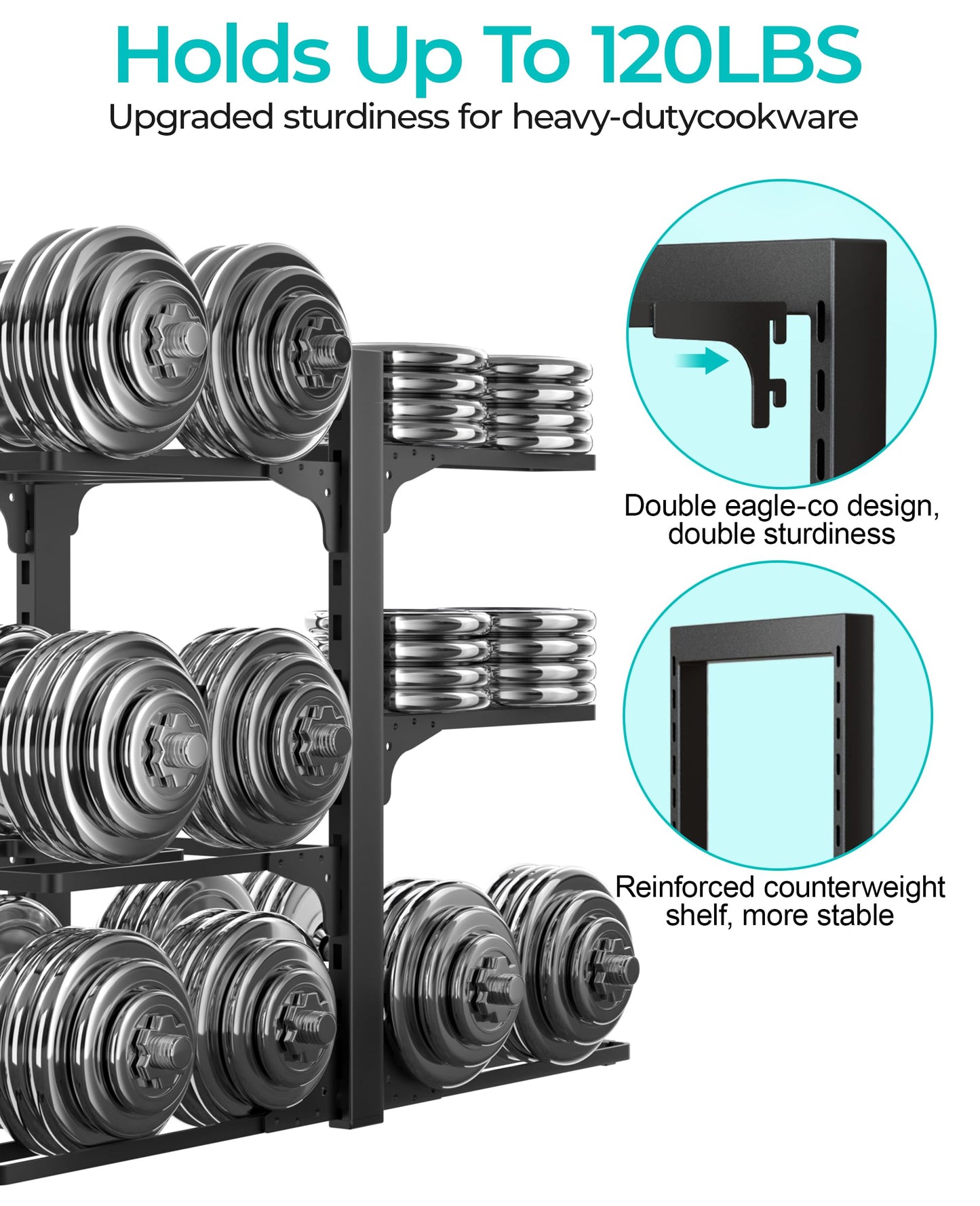 ORDORA Pots and Pans Organizer for Cabinet 16.61'' Height, 8 Tier Pot Organizers Rack with 3 DIY Methods, Adjustable Pan Organizer under Cabinet Kitchen Organization and Storage