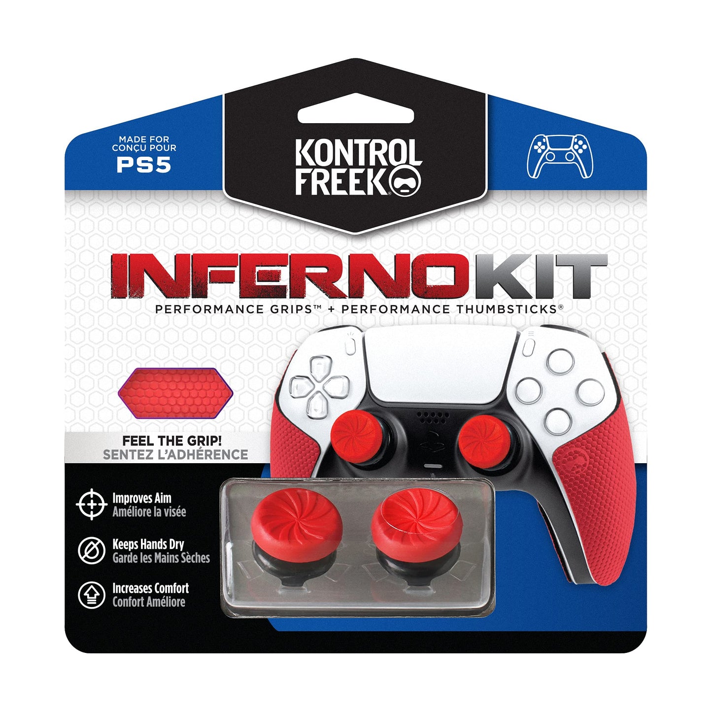 KontrolFreek FPS Freek Inferno Performance Kit for PlayStation 5 Controller (PS5) | Includes Performance Thumbsticks and Performance Grips | Red