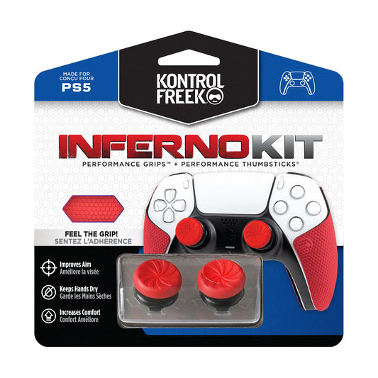 KontrolFreek FPS Freek Inferno Performance Kit for PlayStation 5 Controller (PS5) | Includes Performance Thumbsticks and Performance Grips | Red
