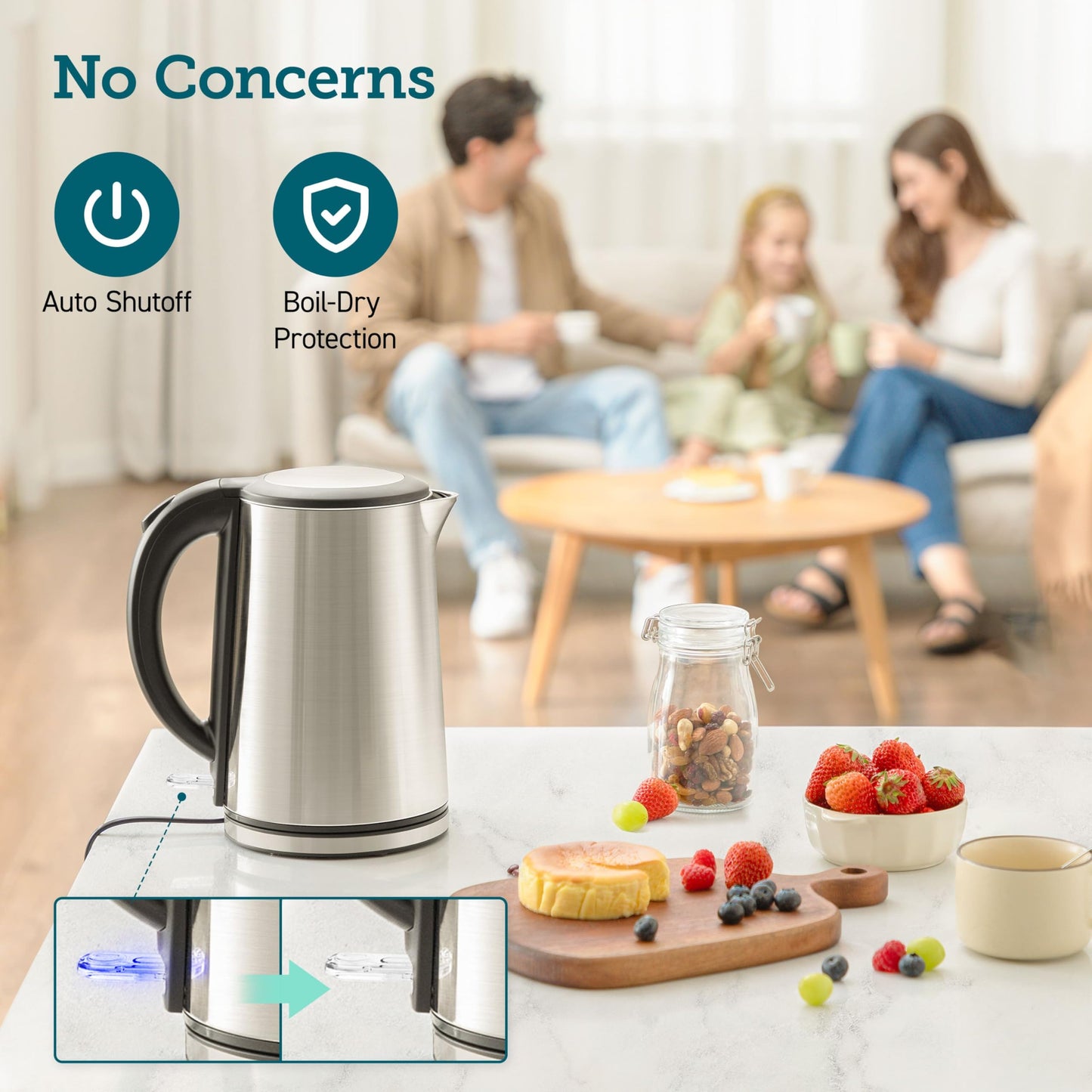 COSORI Electric Kettle, No Plastic Inner Lid, Filter and Spout, Double Wall Stainless Steel Keep Warm, Automatic Shut Off & Boil-Dry Protection, Durable Tea Kettle Boiler & Heater, 1.5L/1500W, Silver