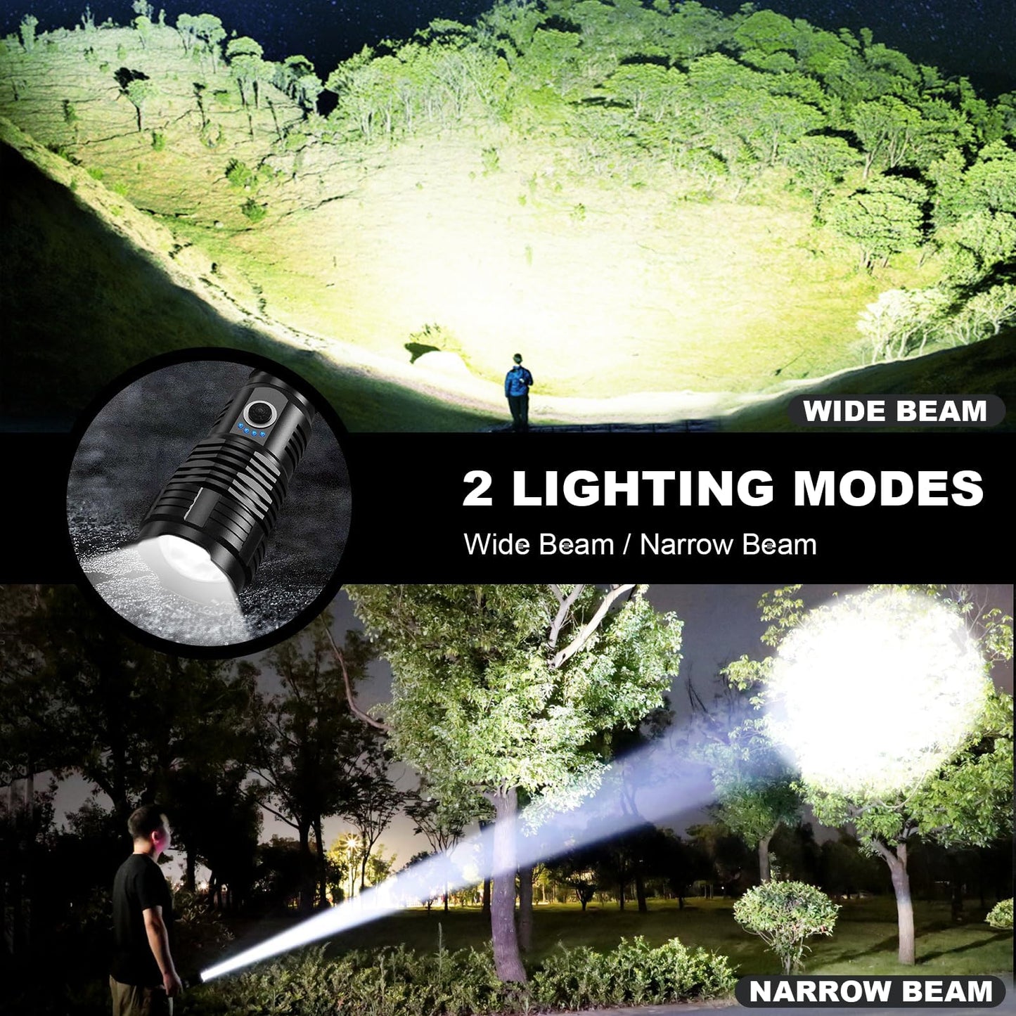 Led Flashlights 90,000 Lumen High Lumens Rechargeable 2 Pack, Brightest Flash Light with 5 Modes & 18H Runtime, IPX7 Waterproof, Powerful Handheld Flashlights for Home Camping Hiking