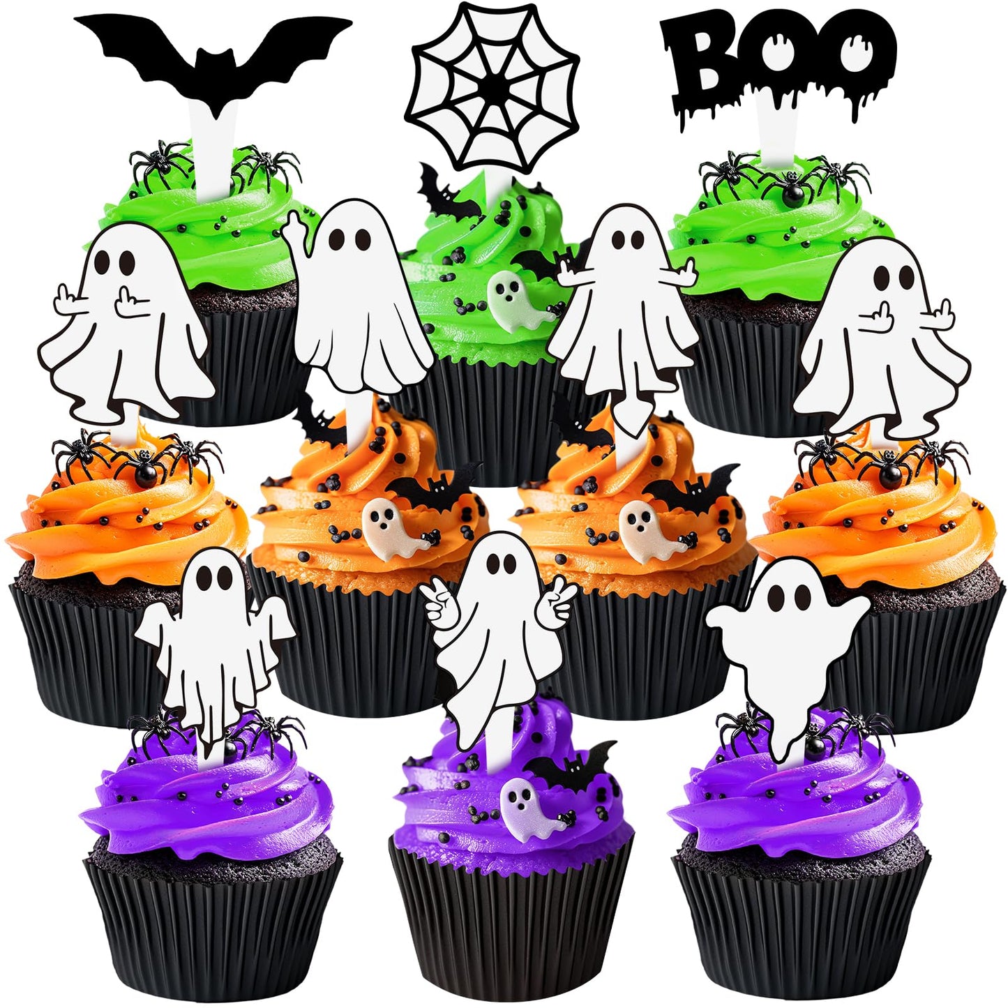 40 Pcs Ghost Cupcake Toppers - Spooky Party Decorations for Ghost-Themed Birthdays, Baby Showers, and Halloween Cakes