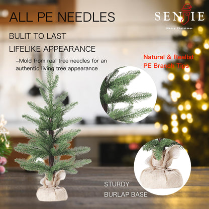 Tabletop Christmas Tree Artificial 24IN Realistic Mini PE Xmas Tree for Table Desk Home Christmas Decorations 2FT