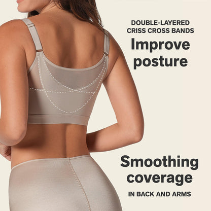 Leonisa Posture Corrector Bra, Wireless Front Closure Posture Bra with Contour Cups – Back Support and Everyday Comfort, Beige, 34C
