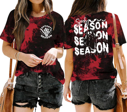 Halloween Tie Dye Shirt for Women Cute Spooky Graphic Shirt Spooky Season Ghost Tee Tops Fall Season Tees(TieDye2, X-Large)