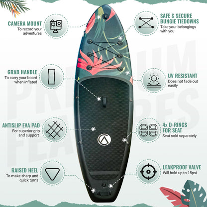 Crew Axel Inflatable Paddle Board 10’33’6” Extra Wide & Lightweight (18lb) Paddle Board – Premium SUP Set Includes 2 Bags, Floating Paddle, Camera Mount, 3 Fins, Dual Pump Kit (Floral 911)