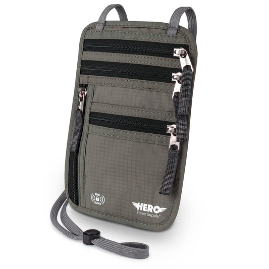 HERO Neck Wallet, RFID Blocking Passport Holder, Easy to Conceal Travel Pouch