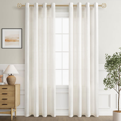 Jowels Natural Cream Linen Curtains 84 Inch Length 2 Panels for Living Room Bedroom, Light Filtering Sheer Curtains 84 Inches, Modern Farmhouse Grommet Semi Sheer Soft Privacy Drapes