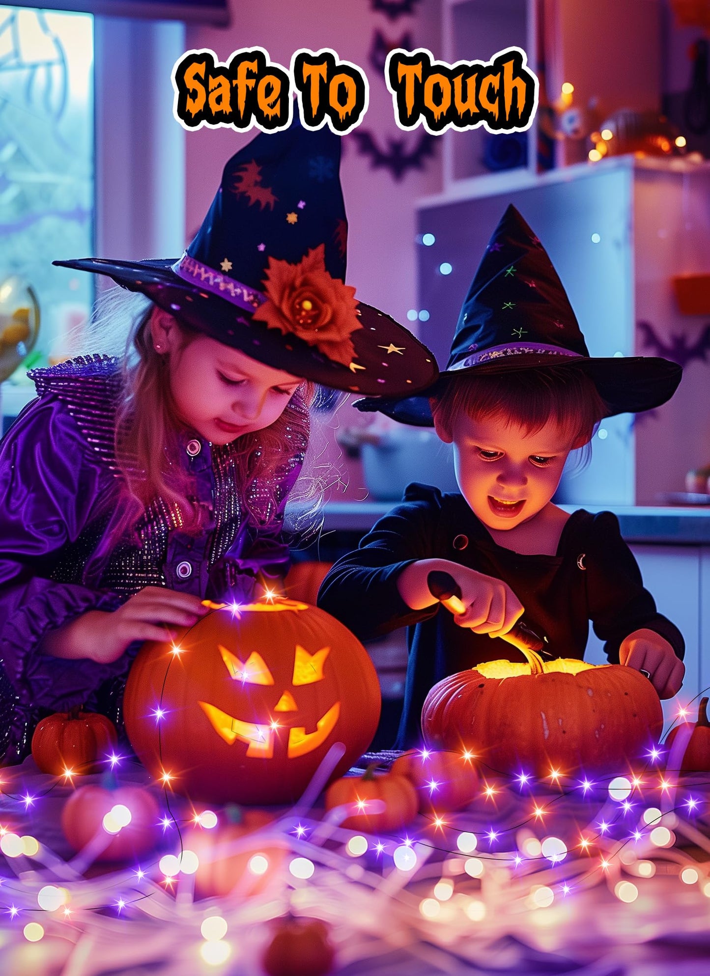 Halloween Fairy Lights, 33Ft 100 LED Battery Operated Fairy Lights, Waterproof Copper Wire Mason Jar Lights for Home Party Ghost Haunted House Indoor Outdoor Halloween Decorations, Orange & Purple