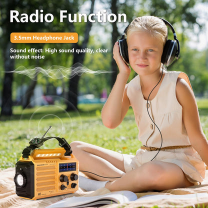 5000 Weather Radio,Solar Hand Crank 5-Way Power Emergency Radio,AM/FM/Shortwave/NOAA Alert Survival Portable Radio,Power Bank USB Charger,Camping Flashlight,Reading Lamp,Headphone Jack,SOS,Compass