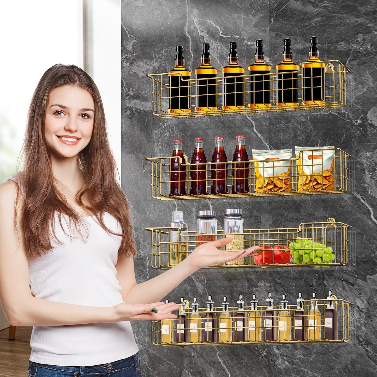 Spice Rack Organizer Wall Mount, Spice Organization Storage Shelf for Cabinet Door, 2 Packs Wall Spice Rack Saving Space for Kitchen, Black