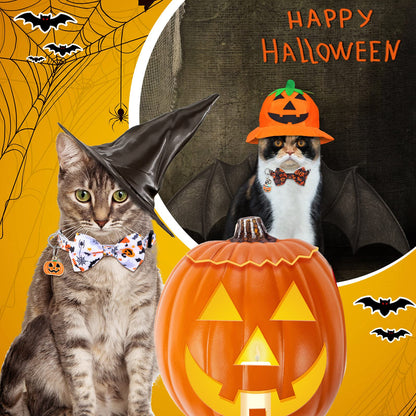 6 Pcs Halloween Cat Collar with Bow Tie and Bells, Breakaway Kitten Collar Ghost Pumpkin Witch Skull with Buckle Adjustable 7-11 Inch Funny Gothic Cat Supplies