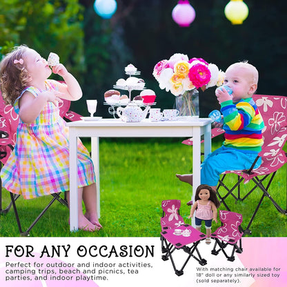 Emily Rose Kids Pink Flowers Folding Beach Camping Camp Chair with Safety Lock, Carry Case & Cup Holder - for Girls Toddlers - Tailgate, Travel, Lawn, Sports - Indoor & Outdoor | USA Company