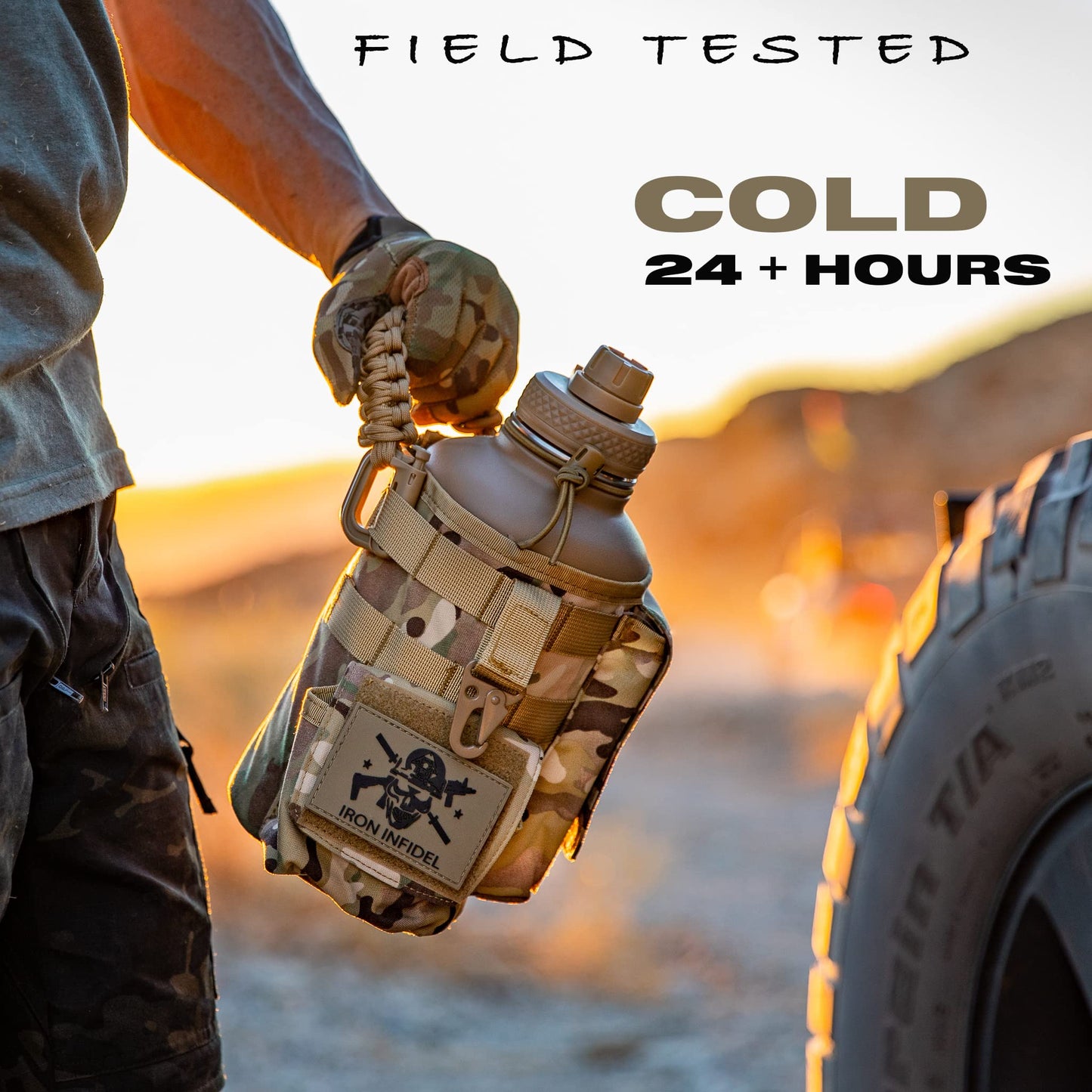 Iron Infidel Battle Bottle - Half Gallon Insulated Water Bottle with Paracord Handle - Large 64 oz Stainless Steel Water Jug & Rugged, Removable Sleeve For Keys, Wallet, Phone (OCP Camo 2 Liter)