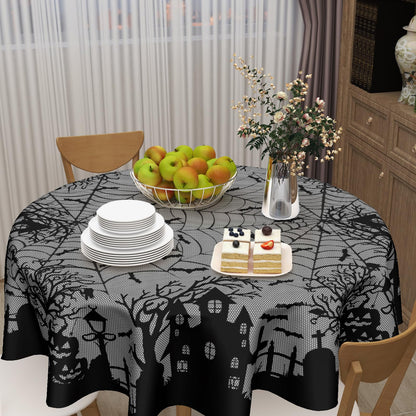 Kawani Halloween Round Tablecloth 60 Inch Spooky Pumpkins Castle Bats Spider Web Table Cloth Black Gray Halloween Holiday Polyester Table Cover for Kitchen Dining Room Indoor Outdoor Home Decor