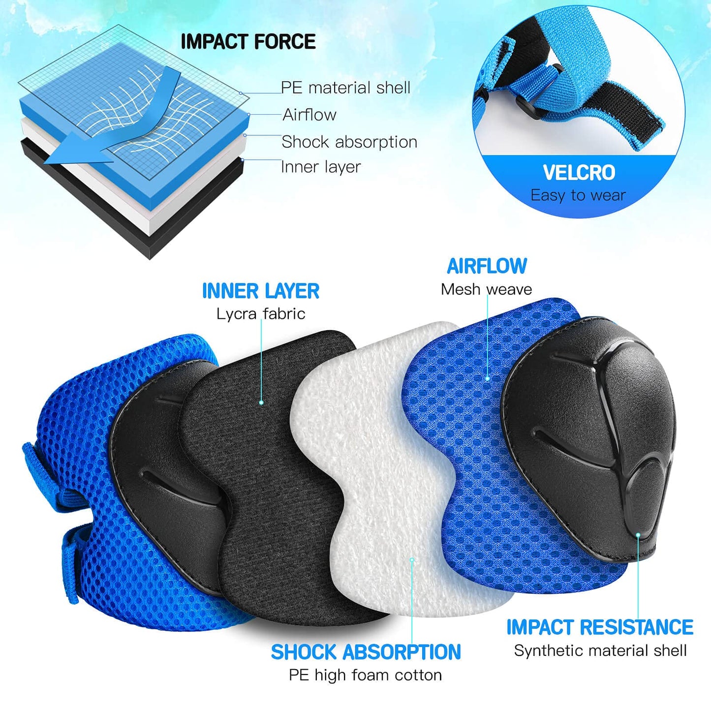 Kids Protective Gear Set Wemfg Knee Pads for Kids 3-8 Years Toddler Knee and Elbow Pads with Wrist Guards 3 in 1 for Skating Cycling Bike Rollerblading Scooter(Blue)