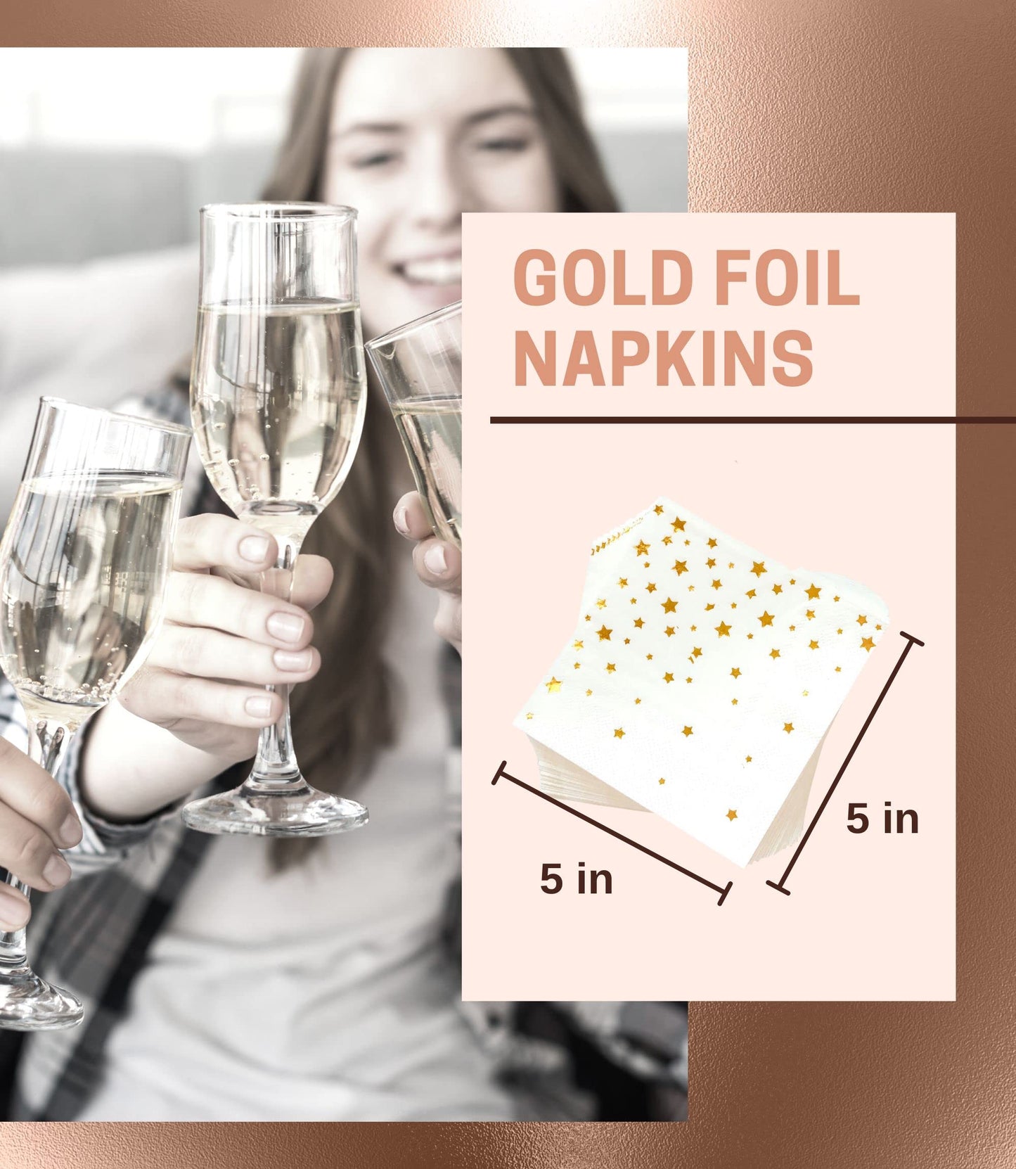100 PK Gold Napkins - 4 Assorted Designs - 3-Ply Cocktail Napkins Folded 5 x 5 Inches Bar Napkins Disposable Party Napkins Paper Napkins Dinner for Wedding Baby Shower Birthday Graduation 2023