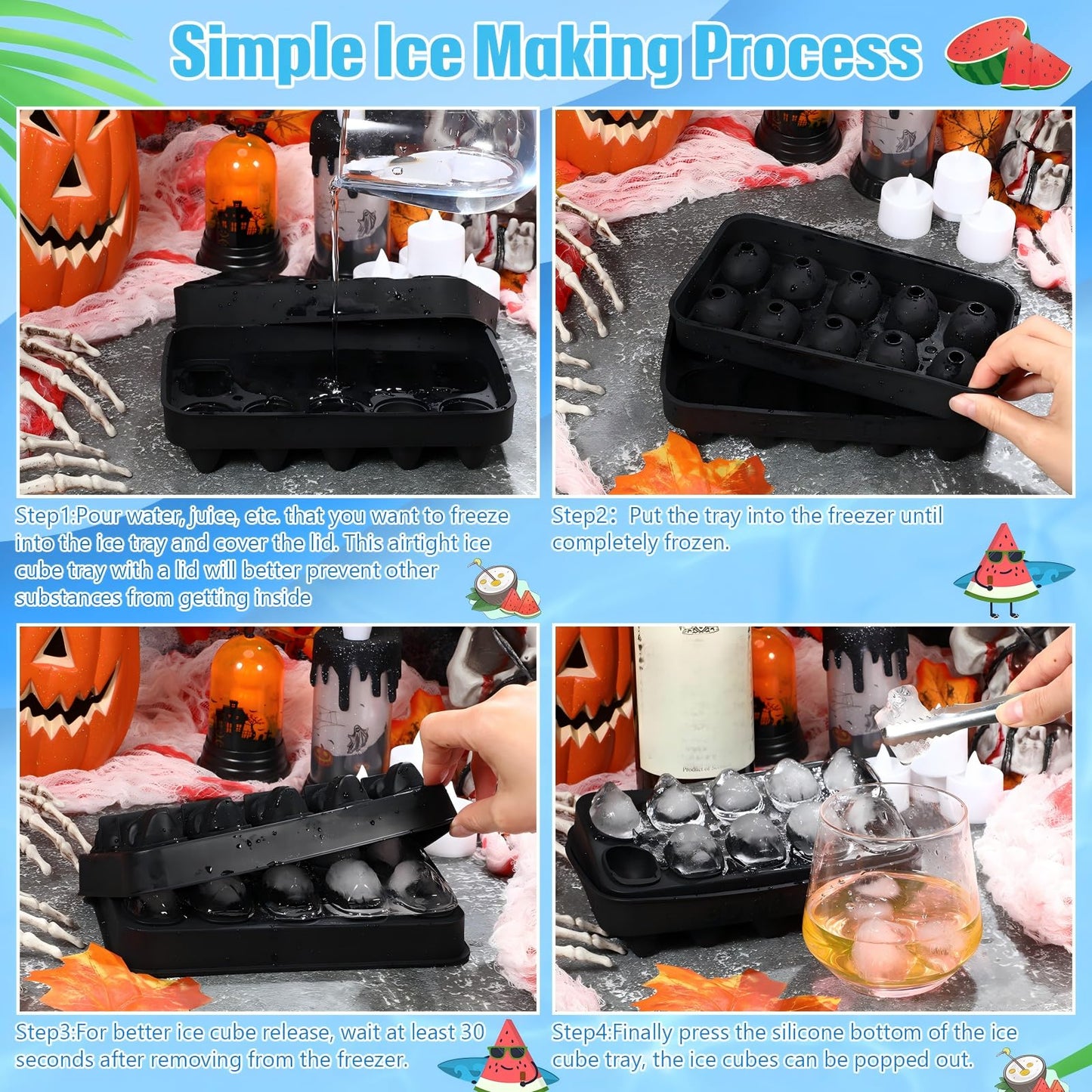 Hoolerry 2 Pack Silicone Skull Ice Cube Maker Mold Flexible Skull Ice Cube Tray for Whiskey Baking Chocolate Candy Resin