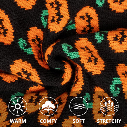 KYEESE Halloween Dog Sweater with Leash Hole Cute Pumpkin Design Winter Warm Turtleneck Cozy and Comfortable Orange Knitwear for Small Dogs Boy Fall Holiday Apparel Halloween Doggy Sweater, Large