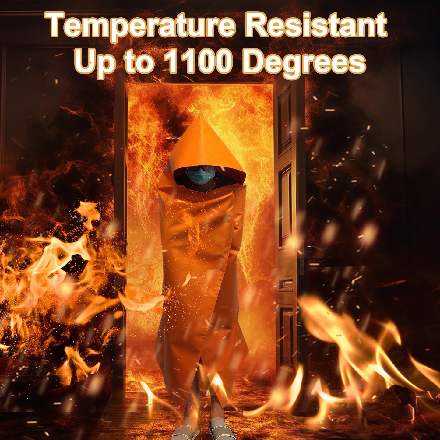 DIBBATU Fireproof Cloak, Fire Escape Cloak, Extra Big Fireproof Fiber Cape, Emergency Used as A Fire Blanket, Head Protection Fire Escape kit for Household, Office Home (Orange, 72 * 70in)