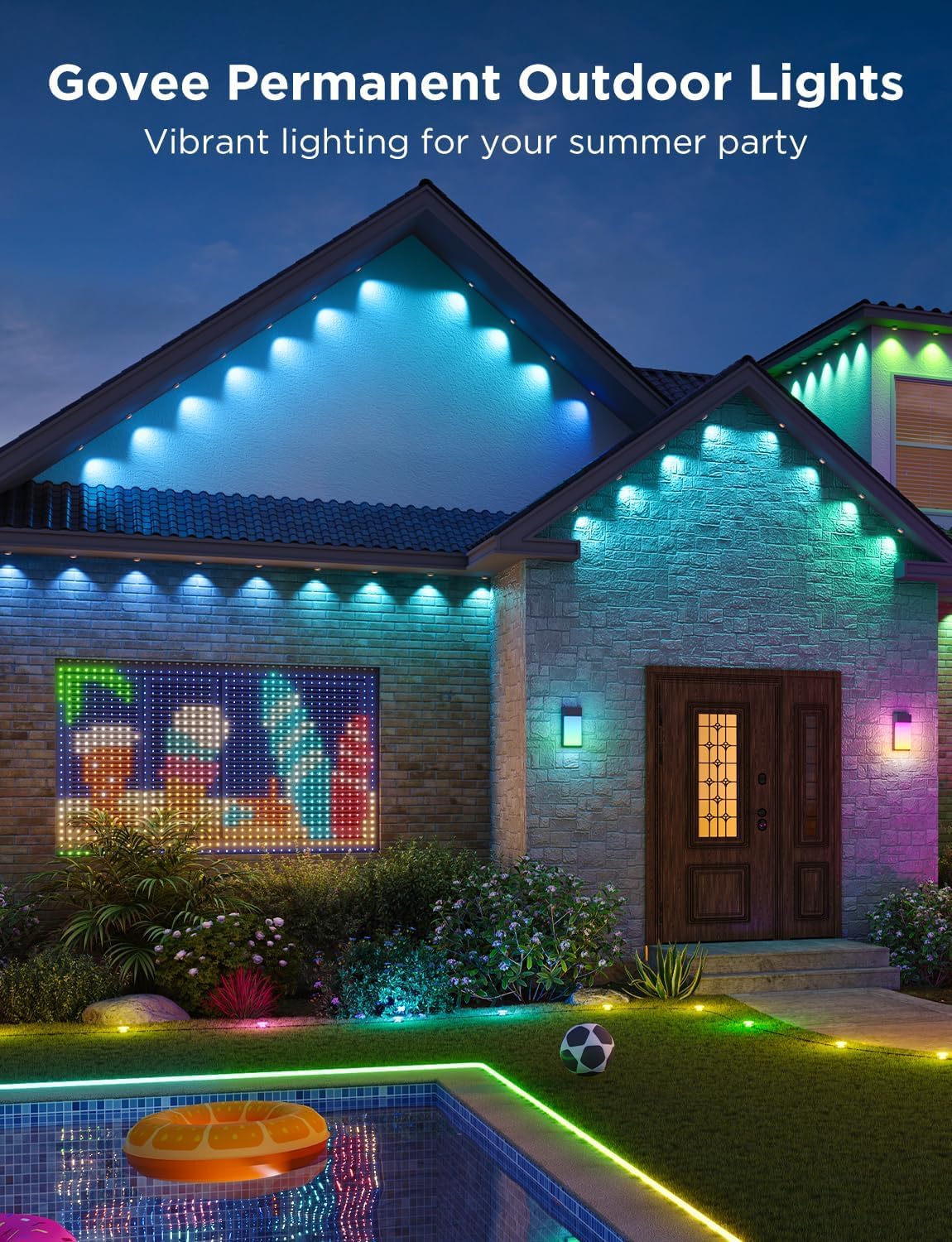 Govee Permanent Outdoor Lights Pro, 200ft with 120 RGBIC LED Lights for Daily and Accent Lighting, 75 Scene Modes for Outdoor Decor, IP67 Waterproof, Works with Alexa, Google Assistant, Matter, Black