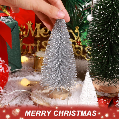 6pcs Mini Christmas Trees Decorations Small Bottle Brush Trees,Artificial Tabletop Christmas Tree for Indoor Outdoor Home Room Party Gift (Green, Silver, White)