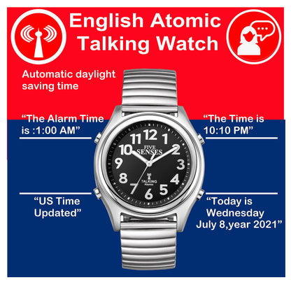 FIVE SENSES Atomic Talking Watch Seniors Men Women Loud Talking Sound Alarm for Visually Impaired (Dark Grey)