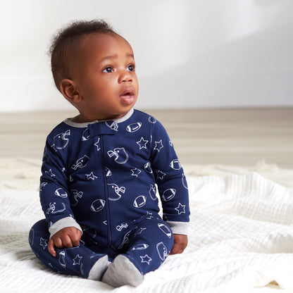 Gerber Baby Boy's 4 Pack Sleep 'N Play Footie, Sports Blue, 6-9 Months