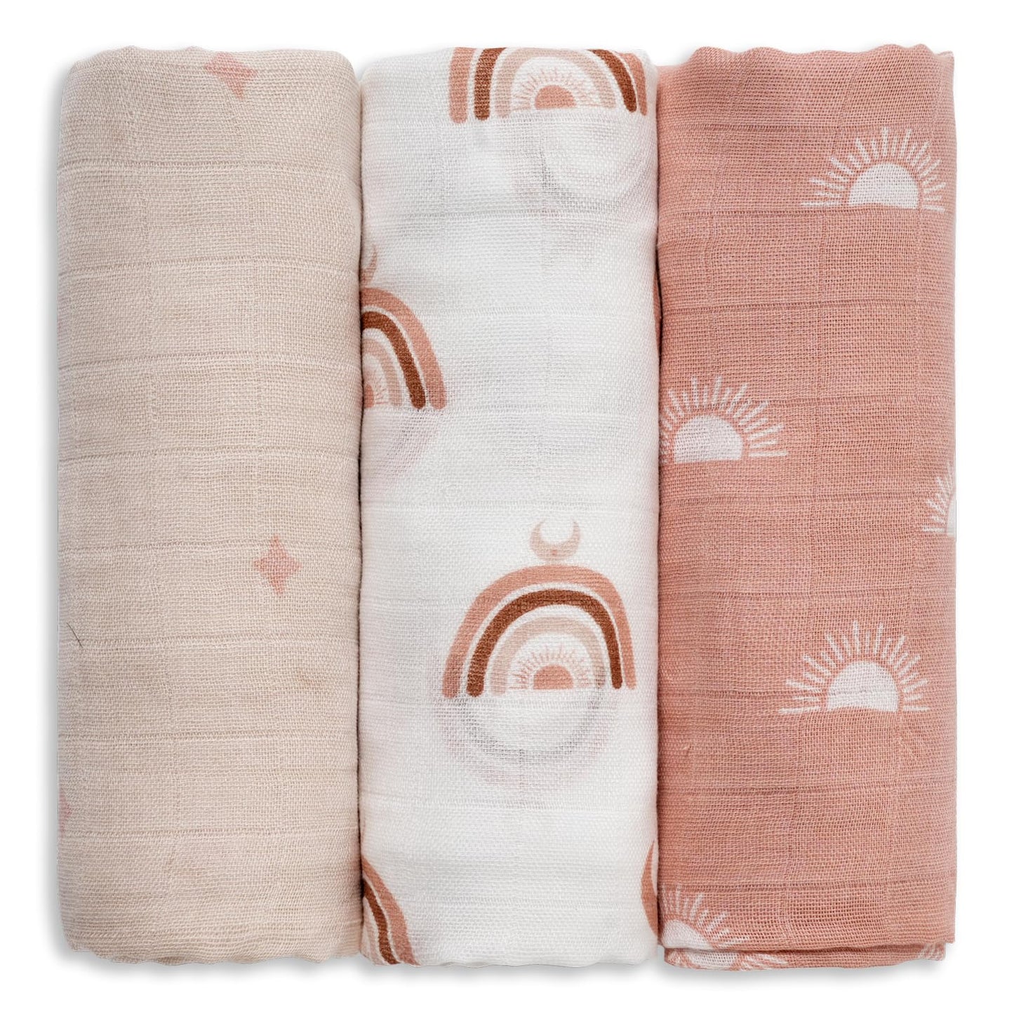 GLLQUEN BABY Receiving Blanket Boy Cotton Muslin Swaddle Blankets Girl Newborn Squares Breathable & Soft Thin Baby Blankets Cloths Double Absorbent Infant Swaddling Wrap - 3 Pack (Sun)