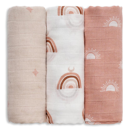GLLQUEN BABY Receiving Blanket Boy Cotton Muslin Swaddle Blankets Girl Newborn Squares Breathable & Soft Thin Baby Blankets Cloths Double Absorbent Infant Swaddling Wrap - 3 Pack (Sun)