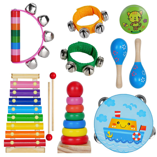 Kids Musical Instruments for Toddlers,Baby Musical Toys for Toddlers,Christmas Kids Gifts,First Birthday Gifts for Boys Girls,Kids Xylophone,Maracas for Baby,Wooden Instruments Toddler Toys with Bag