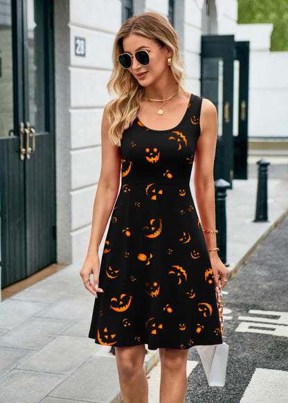 Herou Halloween Women's Sexy Sleeveless A-line Flared Midi Tank Dress Halloween-02 X-Large