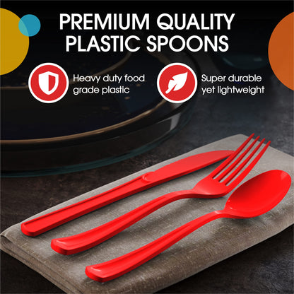 Exquisite Red Plastic Spoons 50 Pieces Red Spoons Disposable Utensils Heavy Duty Plastic Cutlery Set Disposable Cutlery Sets Flatware Sets Silverware Set For Party Supplies & Party Tableware