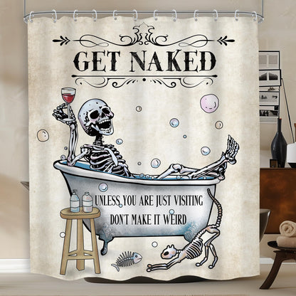 Mitpok Halloween Funny Skull Skeleton Shower Curtain 60Wx72H Gothic Spooky Unique Cool Bone in Bathtub Bubbles Horror Cat Fish Retro Scary Bathroom Decor Bath Curtain Fabric Polyester 12 Pack Hooks