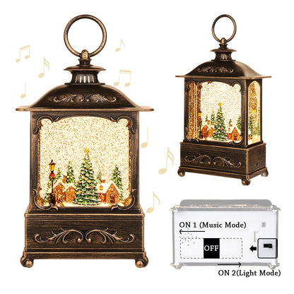 Christmas Lantern, Lit Christmas Snow Globe Lantern-with USB+ Music Christmas Water Lantern Snow Globe Portable Creative Cute Christmas Decorations and Charming Gifts(Forest House