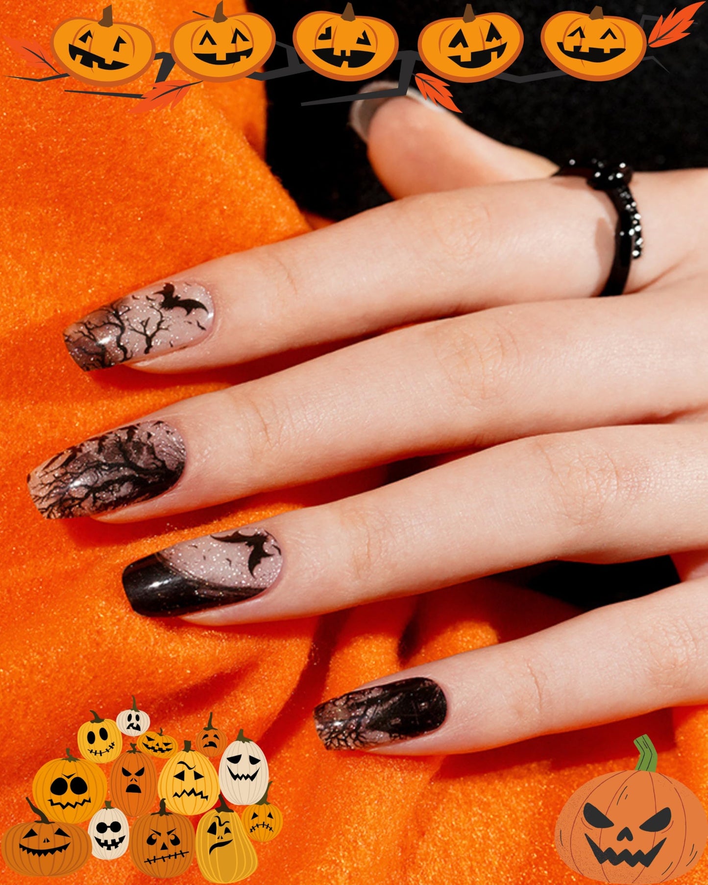 LabTabBa 20pcs Halloween Semi Cured Gel Nail Strips - Salon Quality DIY Wraps,UV Needed