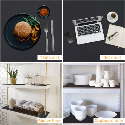 Kitchen Shelf Liner Drawer Liners, Non-Adhesive Refrigerator Liners Waterproof Fridge Mats with Strong Durable Kitchen Cabinets Mat for Drawers, Shelves, Pantry Black