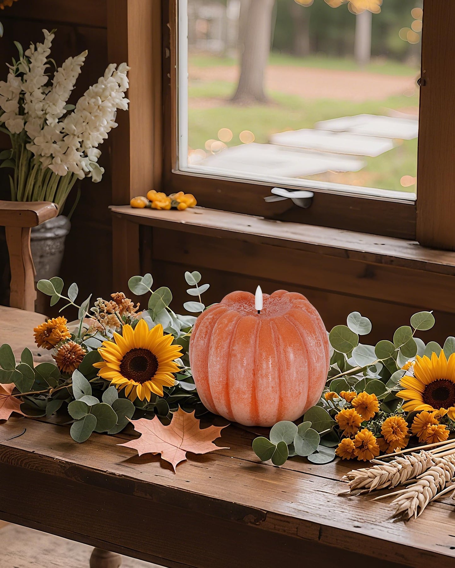 Homemory Flickering Flameless Wax Pumpkin LED Candle with Remote, Timer, Dimmer, Battery Operated Candle for Thanksgiving Gifts -Halloween, Fall Harvest Decor for Tiered Tray Table Indoor