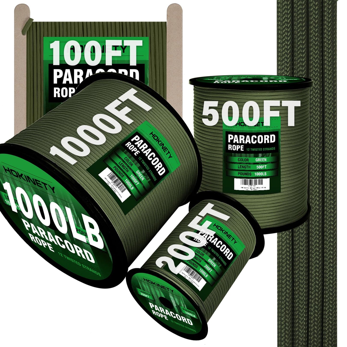 1000Ib Paracord Rope - 100ft / 200ft / 500ft / 1000ft 4mm,12 Strand Parachute Spool Cord,para Cord Lanyard for Camping,Hammock,Clothsline,Hiking,Fishing,Survival braceletand Survival - ArmyGreen 50FT
